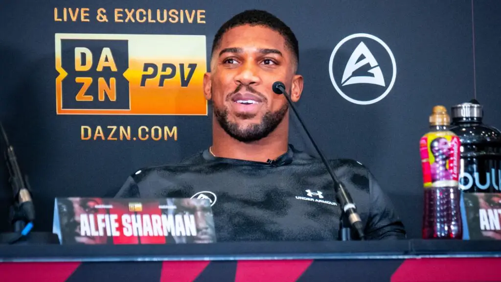 Anthony Joshua at a press conference ahead of his cancelled fight against Dillian Whyte