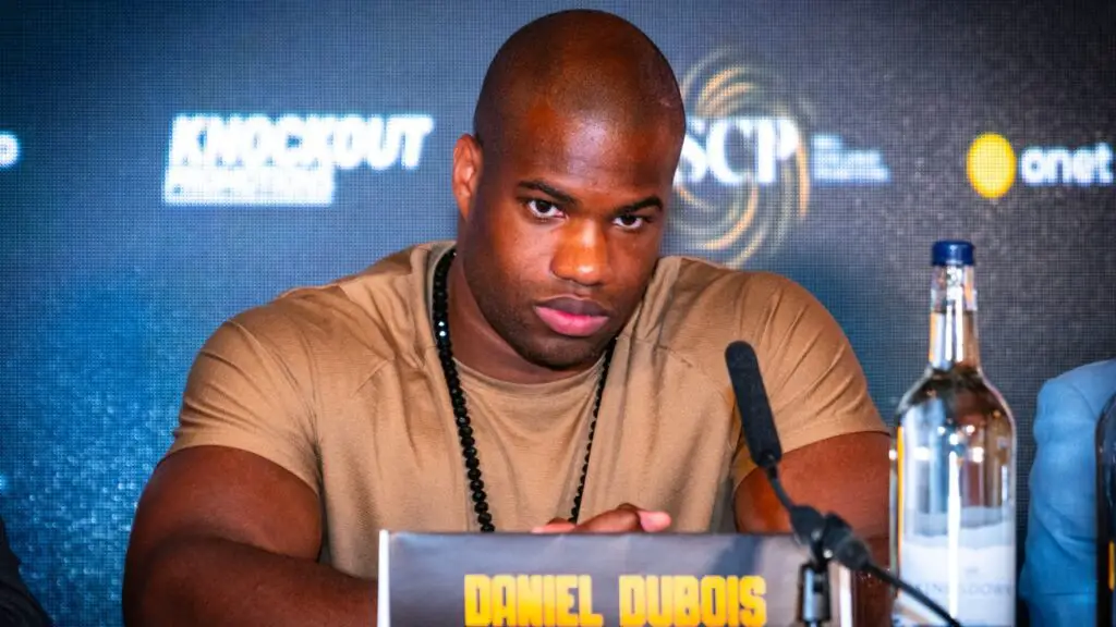 Daniel Dubois at a press conference ahead of fighting Oleksandr Usyk.