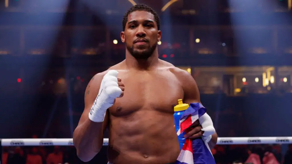 Anthony Joshua in the ring after fighting in Saudi Arabia. Credit: BBC