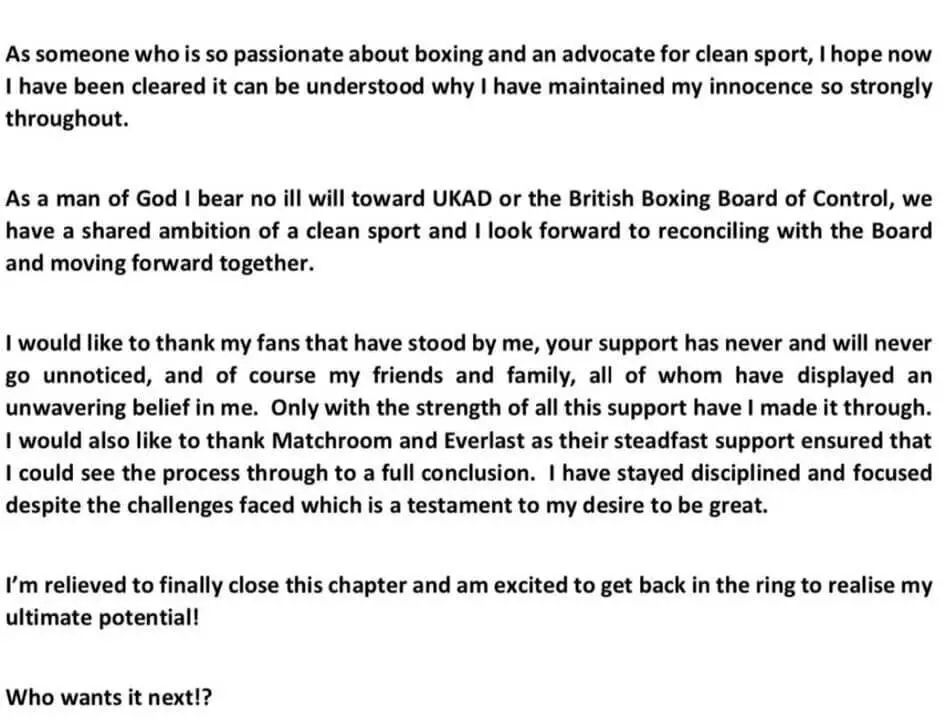 Conor Benn Statement 946x720