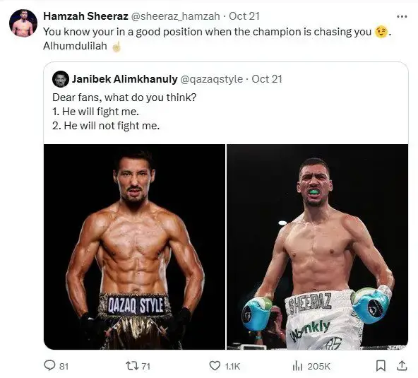 Janibek Vs Sheeraz Tweet On X