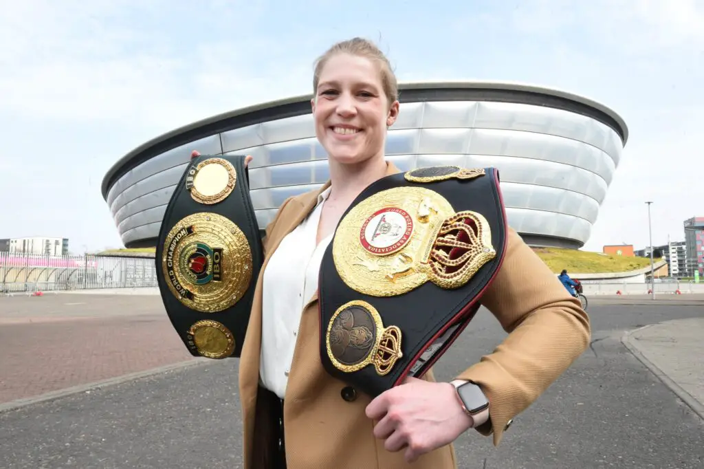 Former World Champion Faces Career Uncertainty Amid £60,000 Debt 2 Former World Champion Hannah Rankin with WBA and IBF Super-featherweight titles.