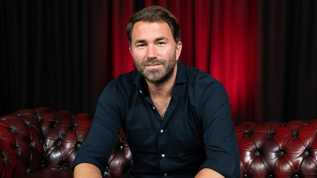 Eddie Hearn Hopeful In His Turki Alalshikh Partnership Amid TKO Uncertainty 3 Image of Eddie Hearn on a sofa
