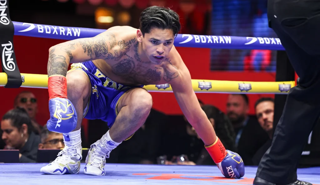 Ryan Garcia was knocked down in his fight against Rolly Romero in Times Square, New York