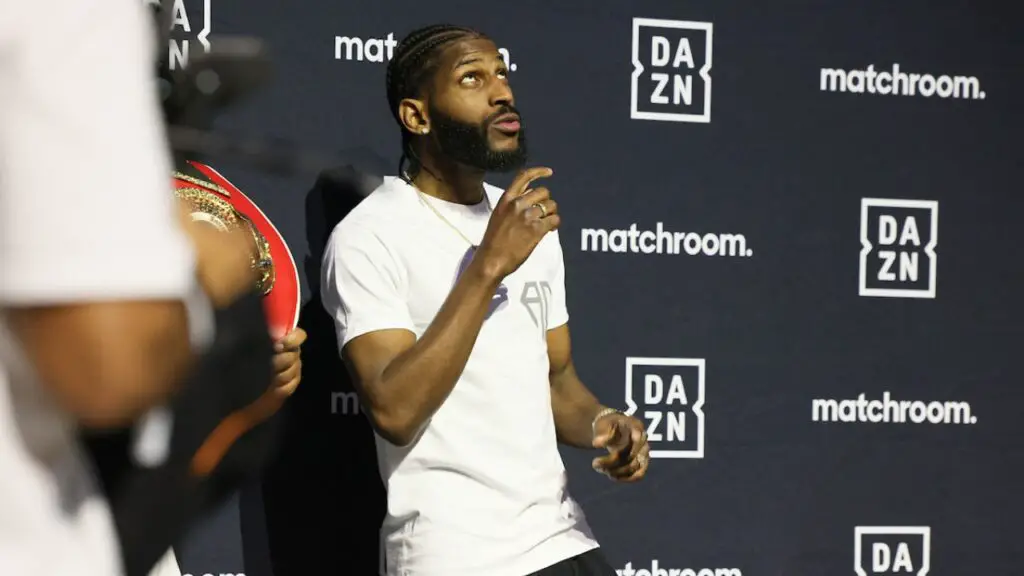 How to Watch Hitchins vs Kambosos, Start Times and Stream Details 3 Image of Andy Cruz at the final weigh in event of Hitchins vs Kambosos. credit Geoffrey Knott Matchroom Boxing