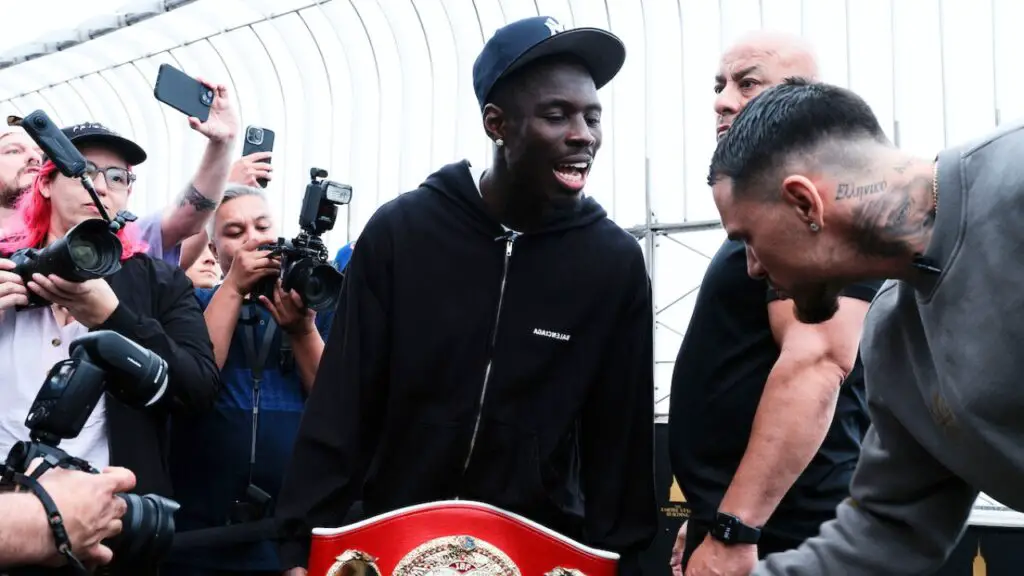 How to Watch Hitchins vs Kambosos, Start Times and Stream Details 4 Image of Hitchins and Kambosos at a photo event in New York. credit Geoffrey Knott Matchroom