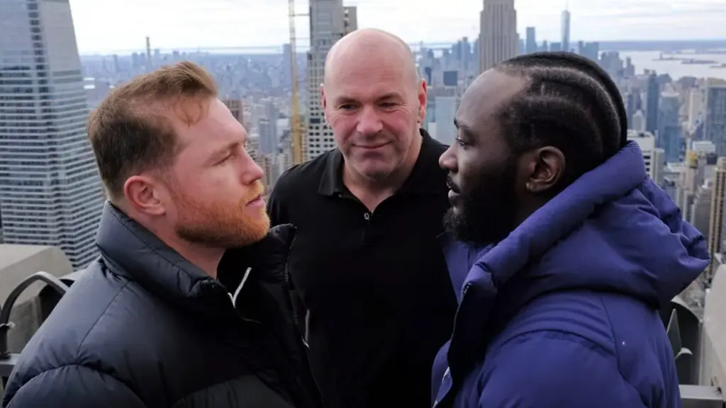 Oscar De La Hoya Has Dig at Dana White Over Canelo vs Crawford Involvement 2 Image of the media face off between Canelo and Terence Crawford with Dana White