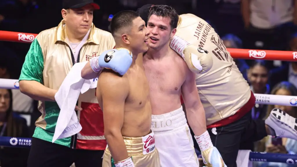 Jaime Munguia Fails B Sample Drug Test After Surace Fight 3 image of Jaime Munguia and Bruno Surace in the ring after their fight