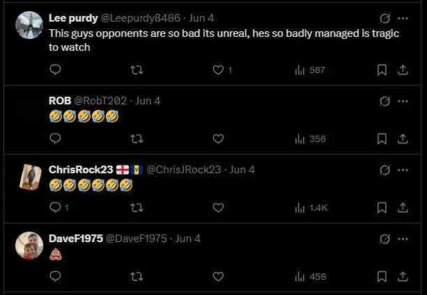 Adam Azim Next Fight Underwhelms As Fans Say His Career is a 'Car Crash' 3 image of comments made on X.com in response to Everything Boxing post sharing the fight details.