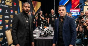 Floyd Mayweather and Mike Zambidis Face Off in Official Press Event