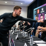 Chase De Moor rushes Aleks Petrovic at press conference for Saturday's Ostermann Arena bout